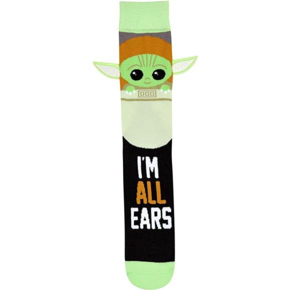 STAR WARS Men's Baby Yoda I'm All Ears Crew Socks with Embroidered Ears